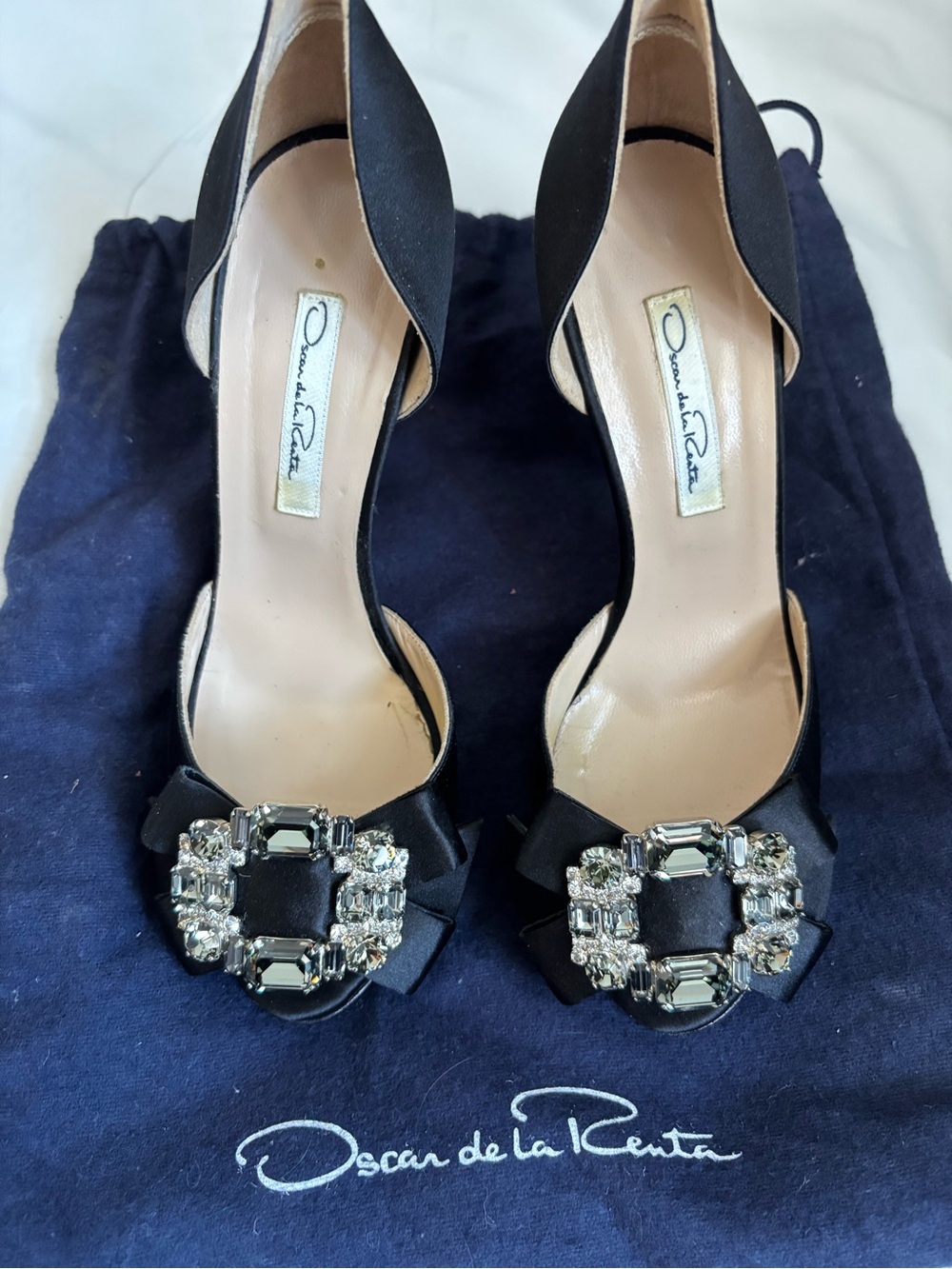 Oscar de la Renta Black Embellished Peep-Toe Pumps